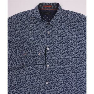 Ted Baker Blue/White Leaf Fern Print Slim Fit Dress Shirt Men's Small